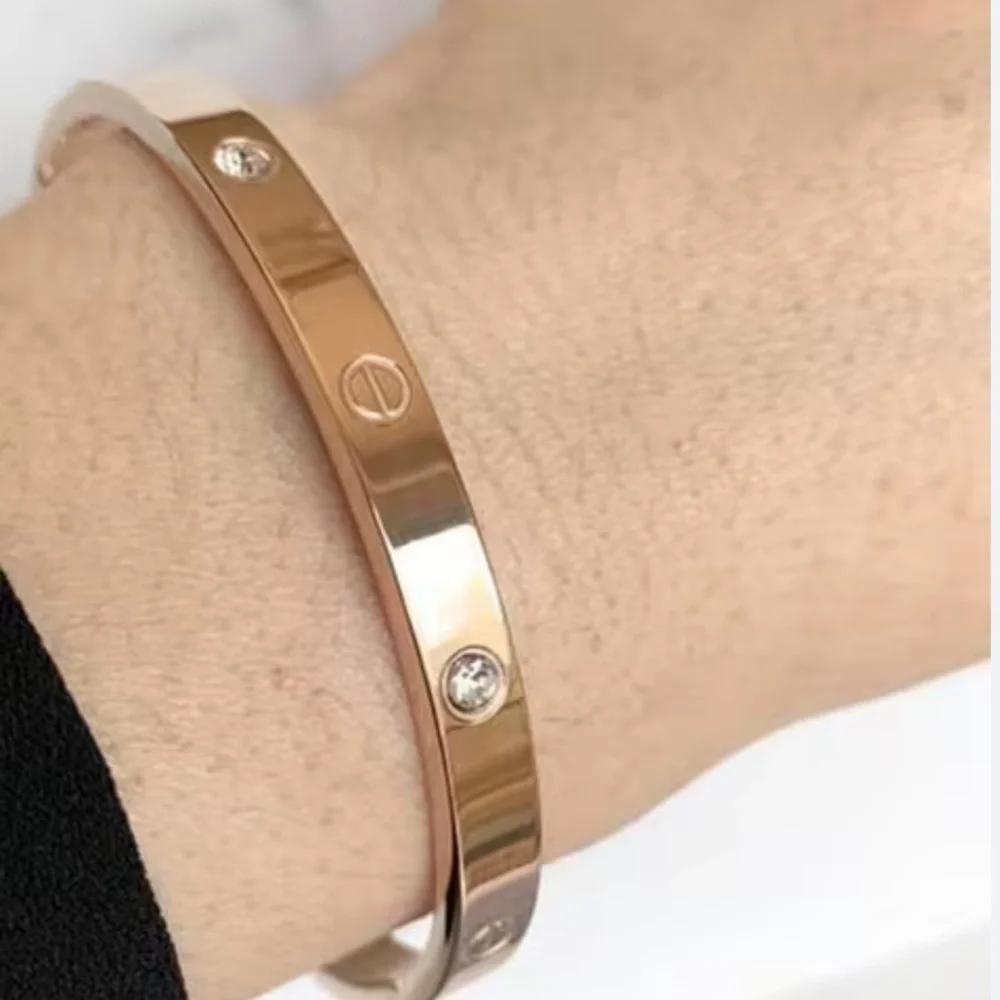 Gold Bangle Bracelet With  Stones Stainless Steel Gold Plated